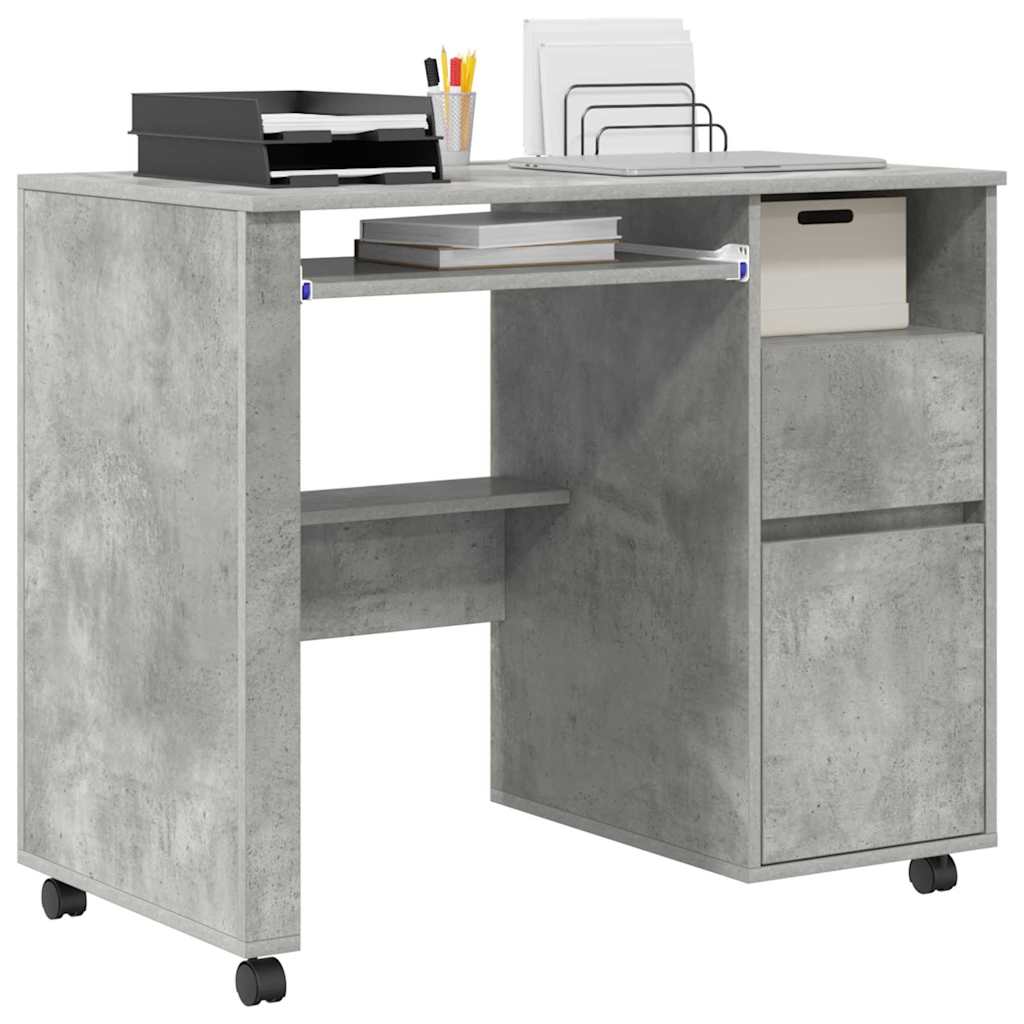 Desk with Wheels Concrete Grey Engineered Wood 91 x 50 x 77 cm