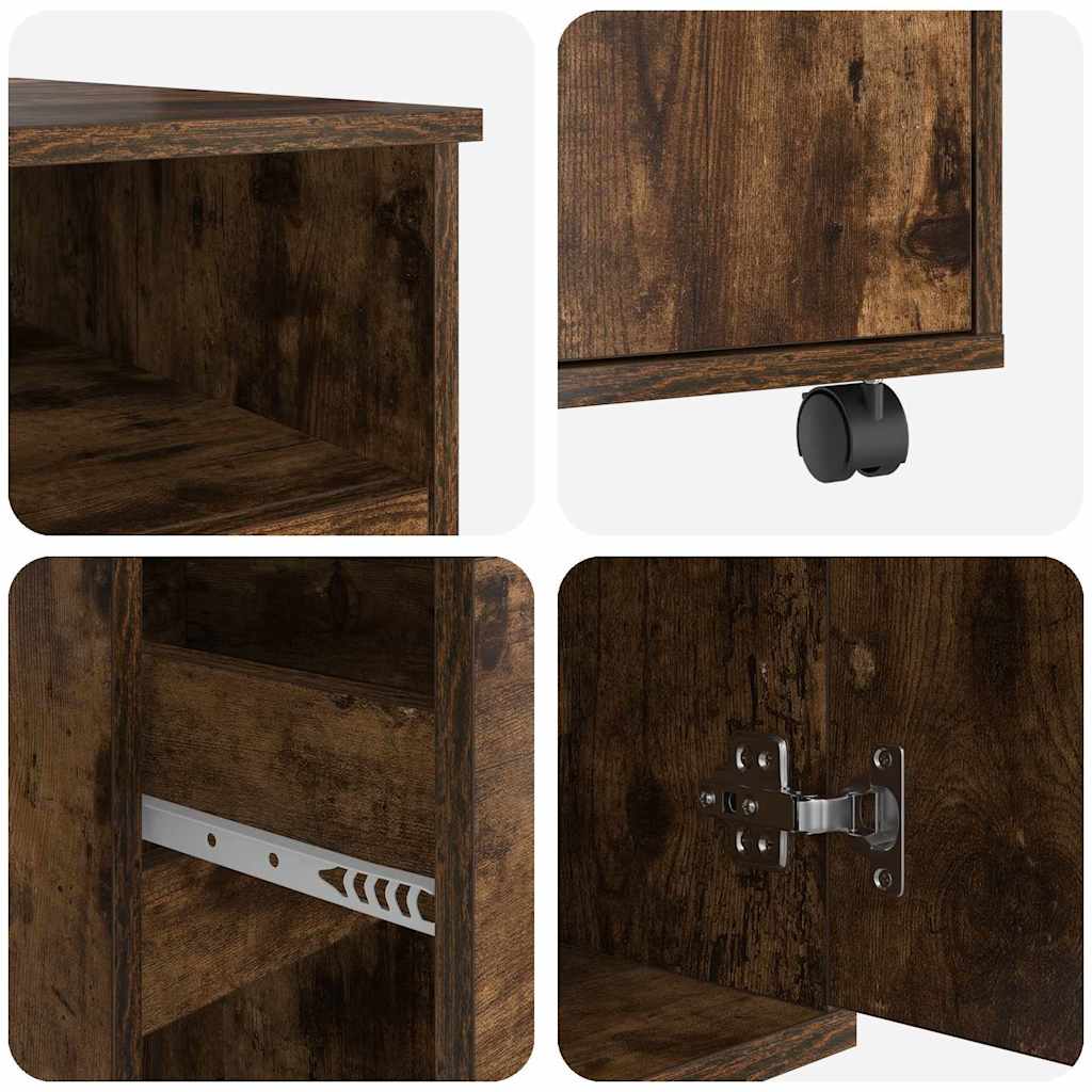 Desk with Wheels Smoked Oak Engineered Wood 91 x 50 x 77 cm