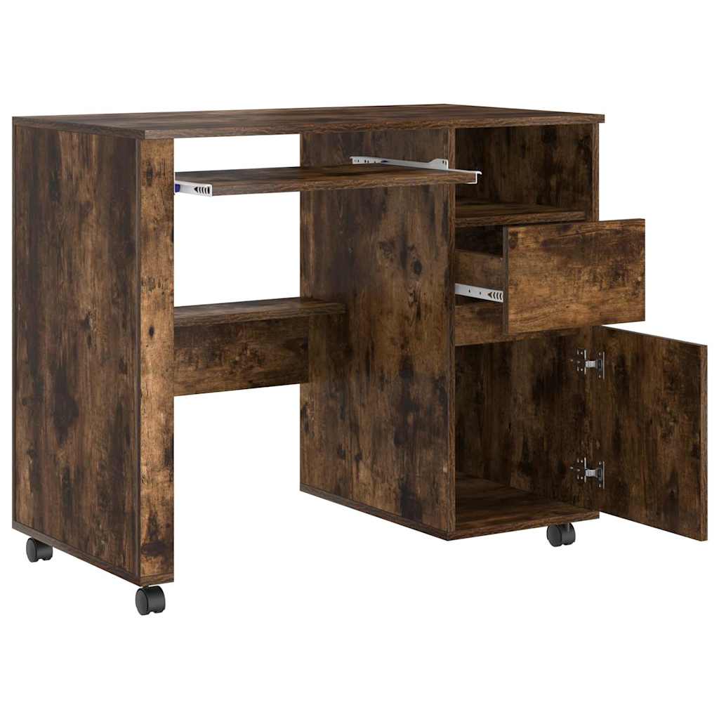 Desk with Wheels Smoked Oak Engineered Wood 91 x 50 x 77 cm