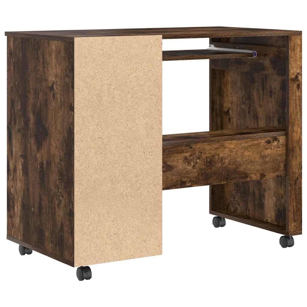 Desk with Wheels Smoked Oak Engineered Wood 91 x 50 x 77 cm