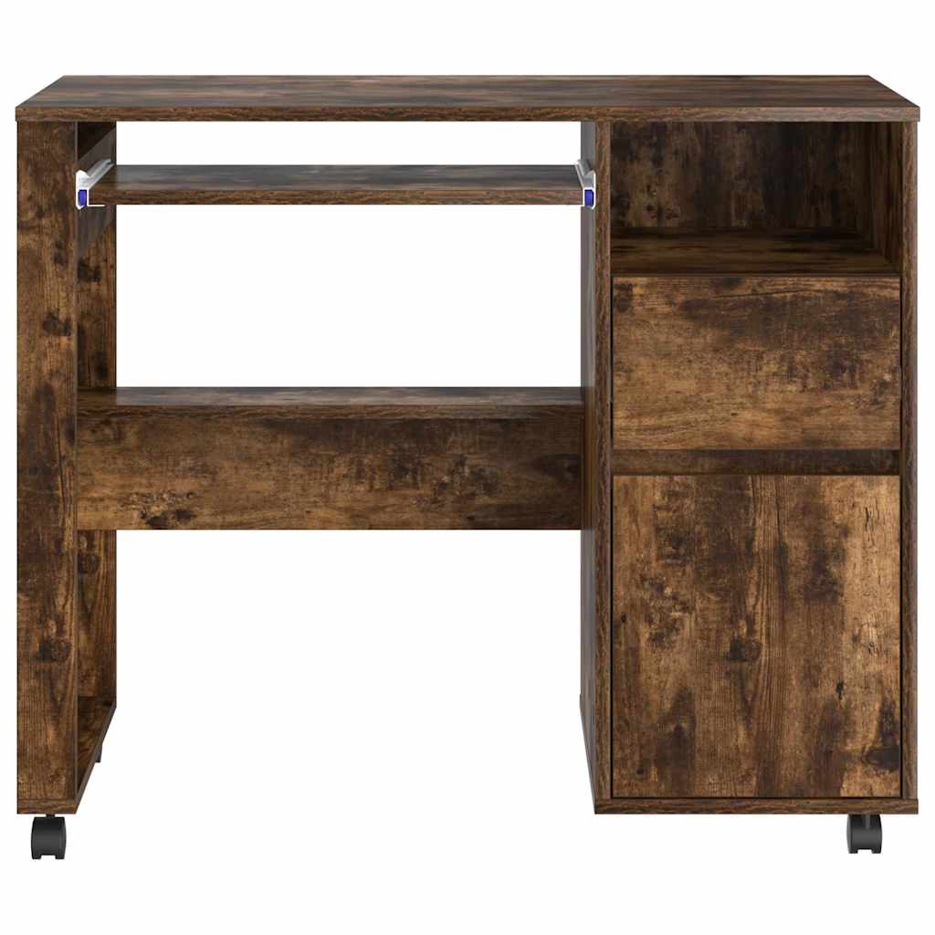 Desk with Wheels Smoked Oak Engineered Wood 91 x 50 x 77 cm