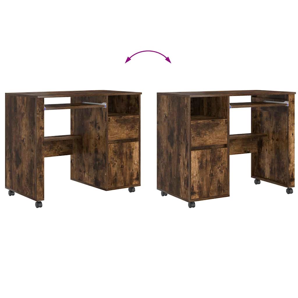 Desk with Wheels Smoked Oak Engineered Wood 91 x 50 x 77 cm