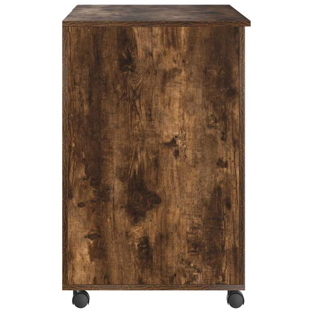 Desk with Wheels Smoked Oak Engineered Wood 91 x 50 x 77 cm