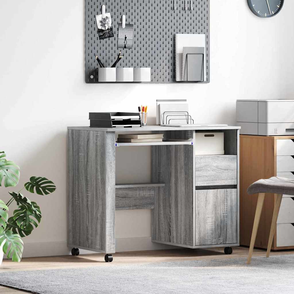 Desk with Wheels Grey Sonoma Engineered Wood 91 x 50 x 77 cm