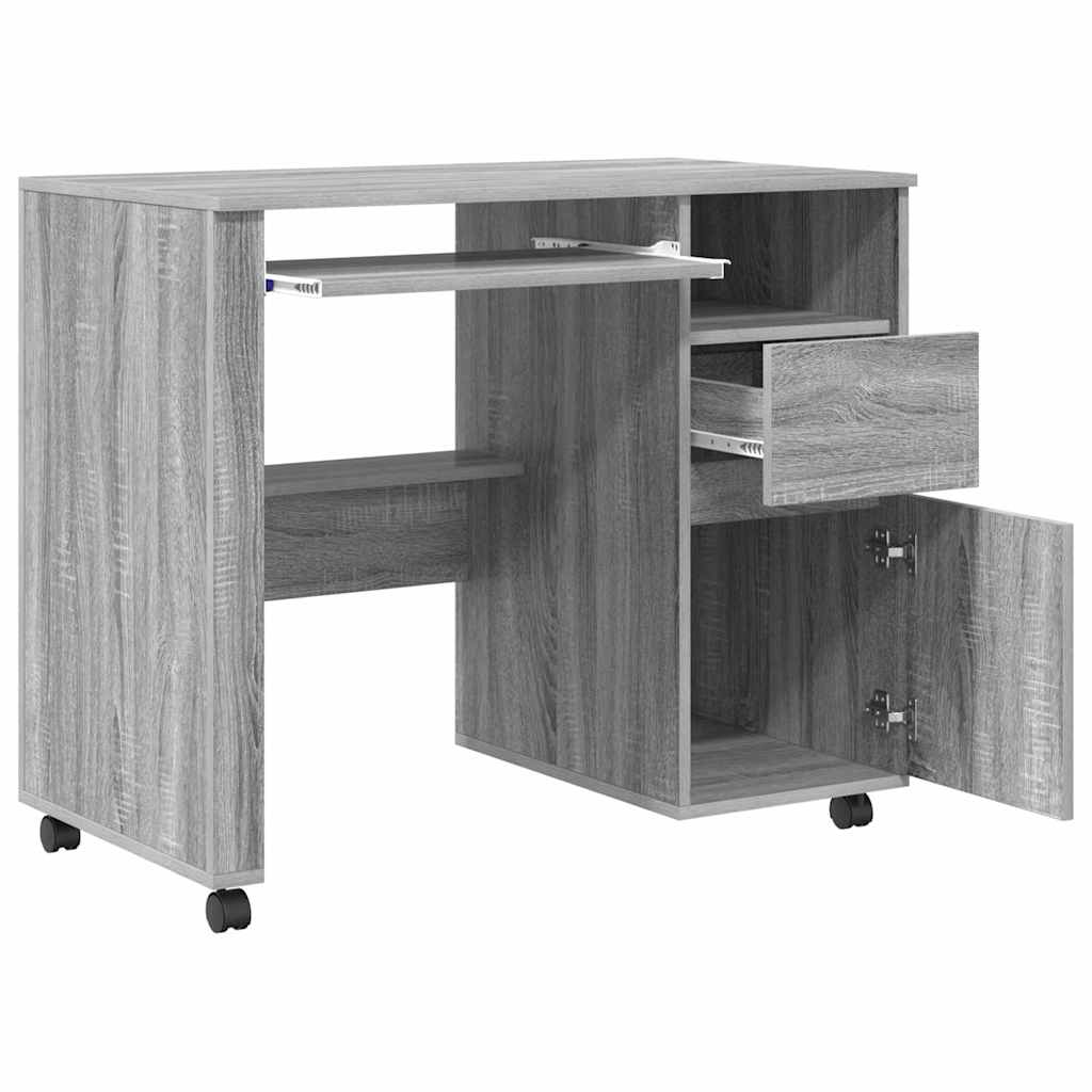 Desk with Wheels Grey Sonoma Engineered Wood 91 x 50 x 77 cm