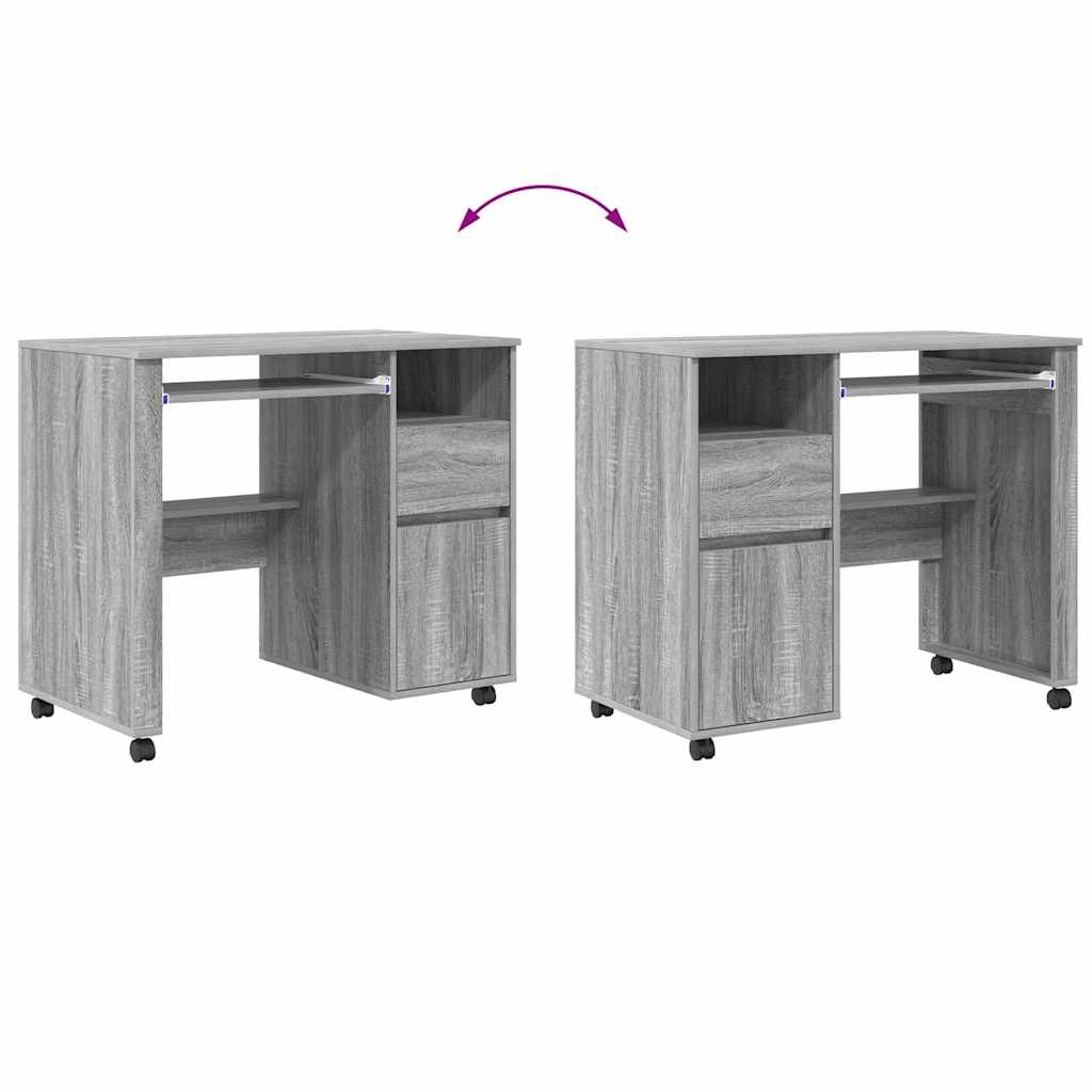 Desk with Wheels Grey Sonoma Engineered Wood 91 x 50 x 77 cm