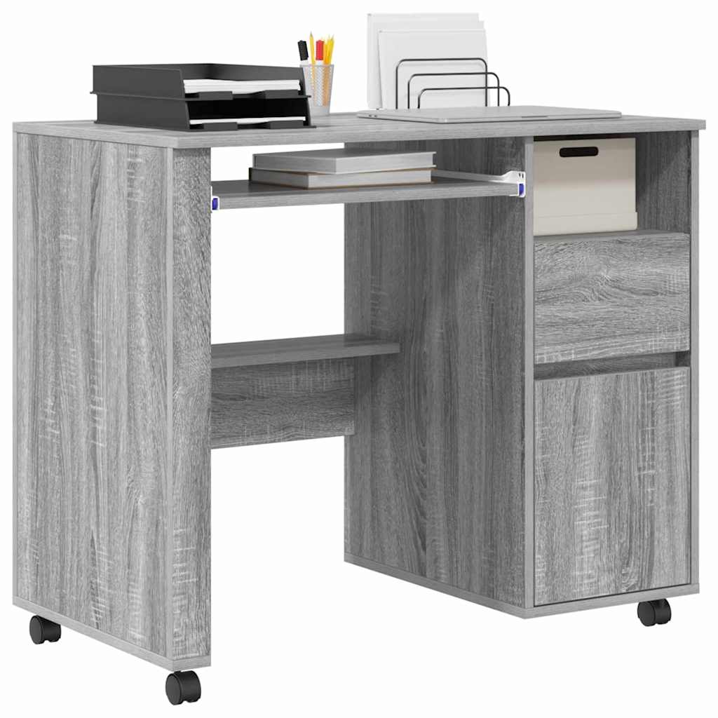 Desk with Wheels Grey Sonoma Engineered Wood 91 x 50 x 77 cm