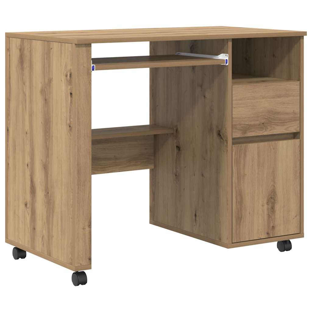 Desk with Wheels Artisan Oak Engineered Wood 91 x 50 x 77 cm