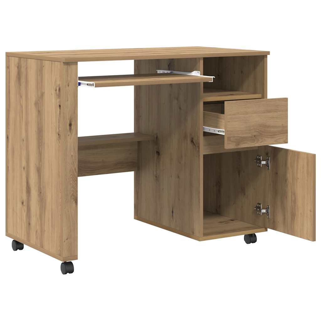 Desk with Wheels Artisan Oak Engineered Wood 91 x 50 x 77 cm