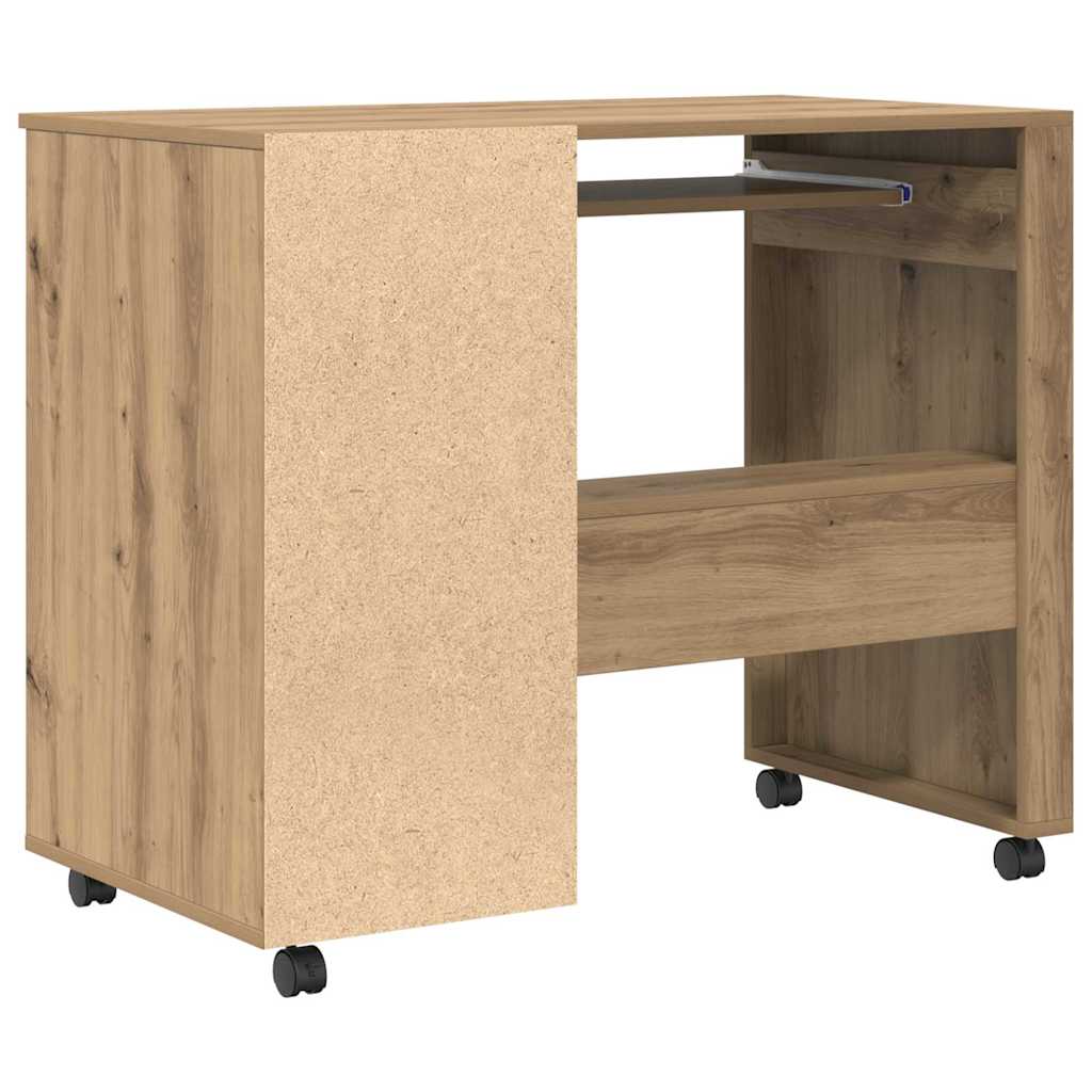 Desk with Wheels Artisan Oak Engineered Wood 91 x 50 x 77 cm
