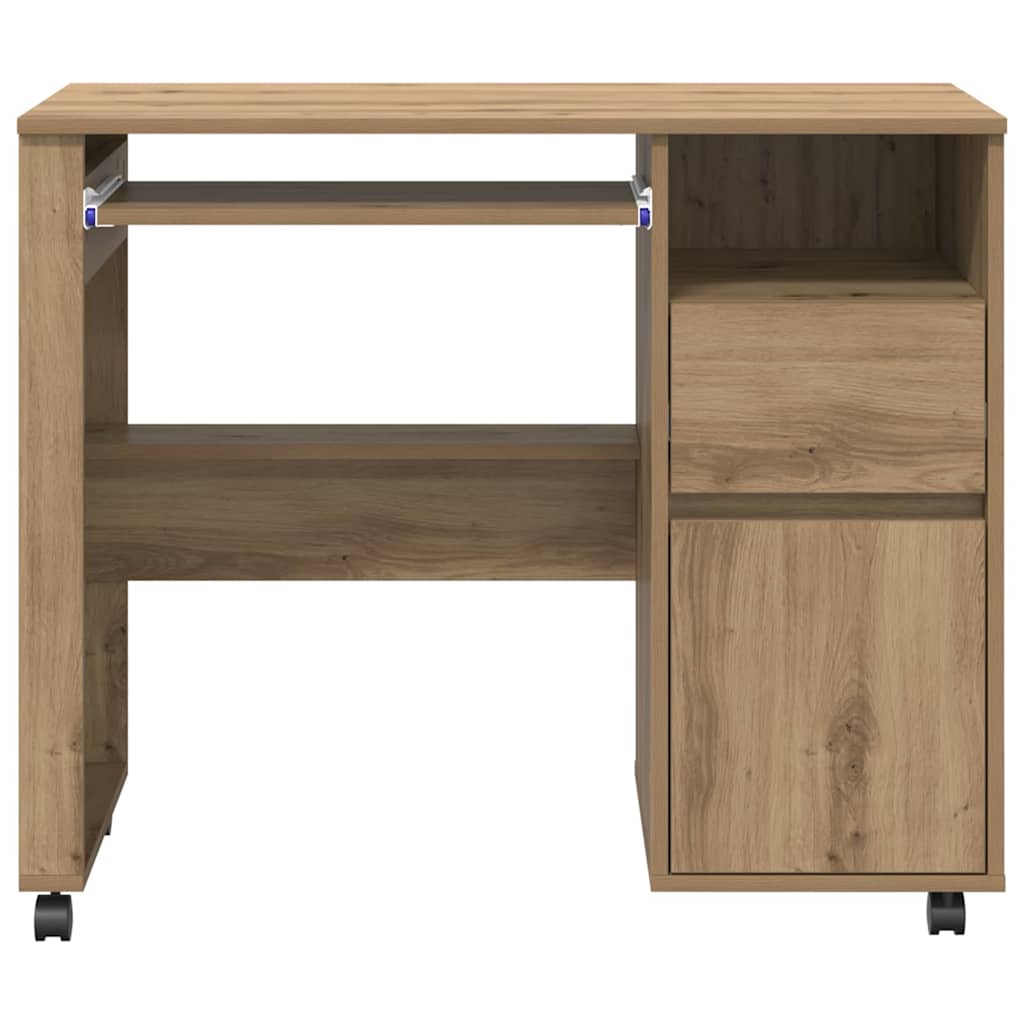 Desk with Wheels Artisan Oak Engineered Wood 91 x 50 x 77 cm