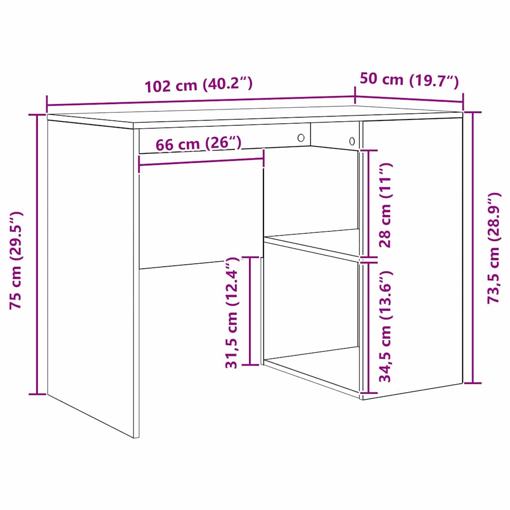 vidaXL Desk with Shelf Concrete grey 102 x 50 x 75 cm Engineered Wood