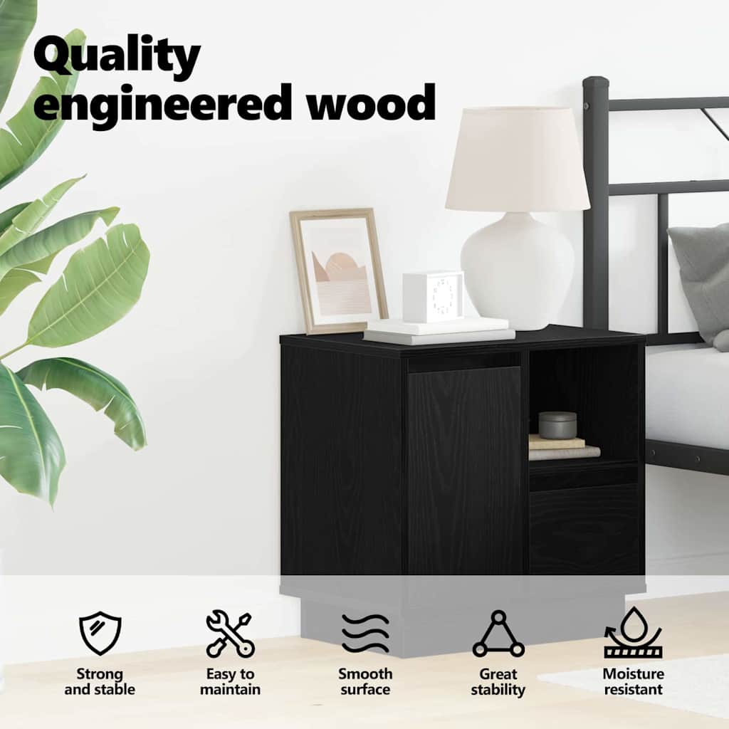 Bedside Cabinet Black Oak 50 x 34.5 x 50 cm Engineered wood