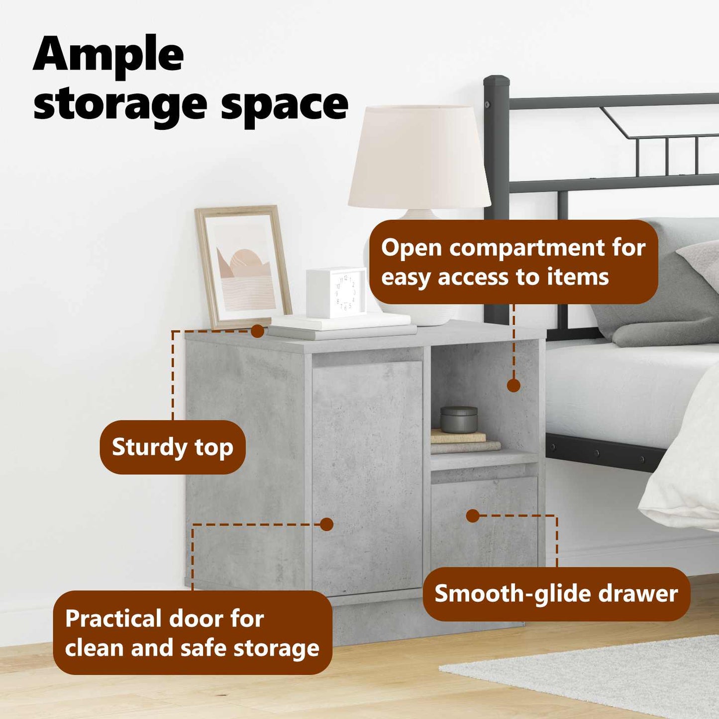 Bedside Cabinet 2 pcs Concrete Grey 50 x 34.5 x 50 cm