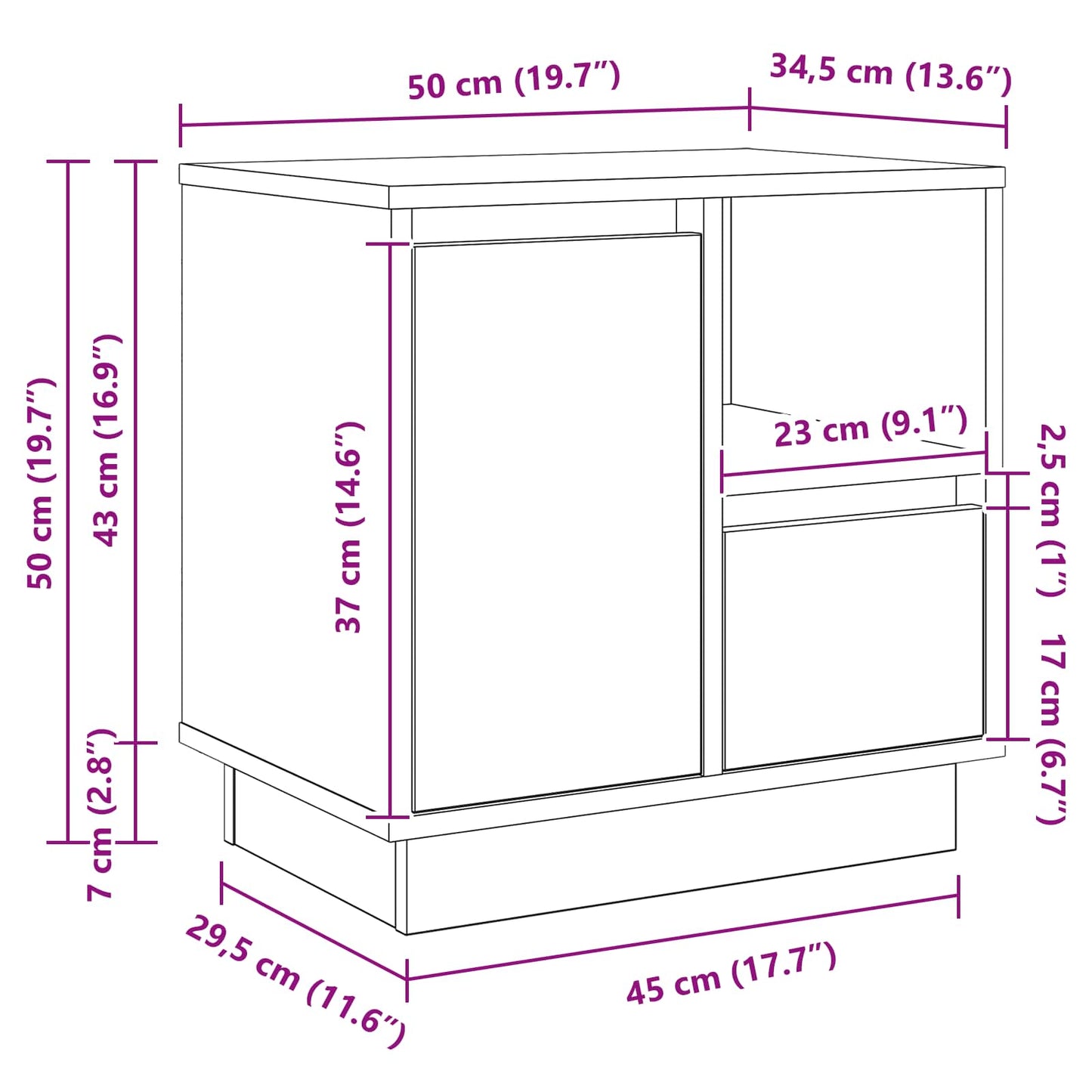 Bedside Cabinet Smoked Oak 50 x 34.5 x 50 cm Engineered wood