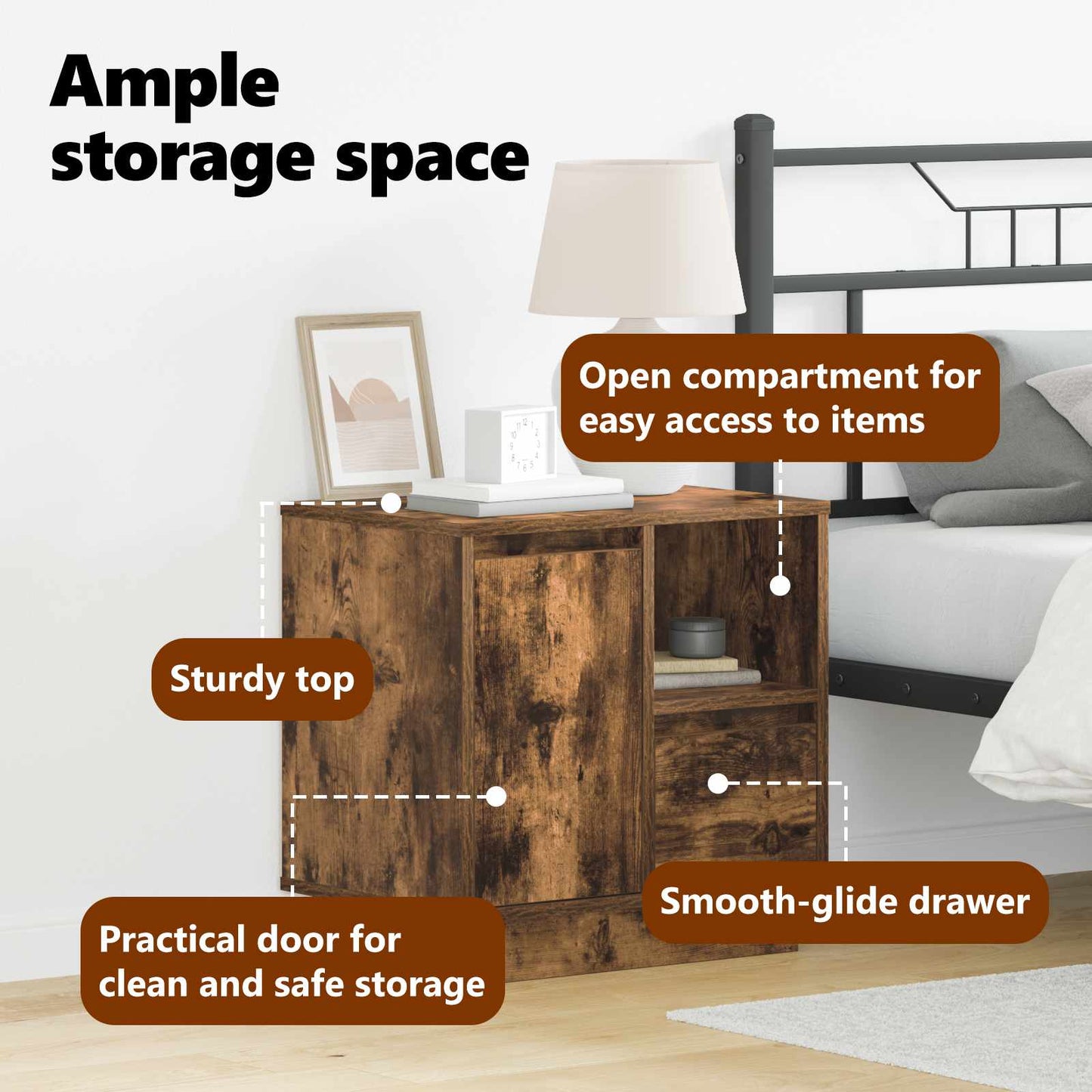 Bedside Cabinet with Drawer 2 pcs Smoked Oak 50 x 34.5 x 50 cm
