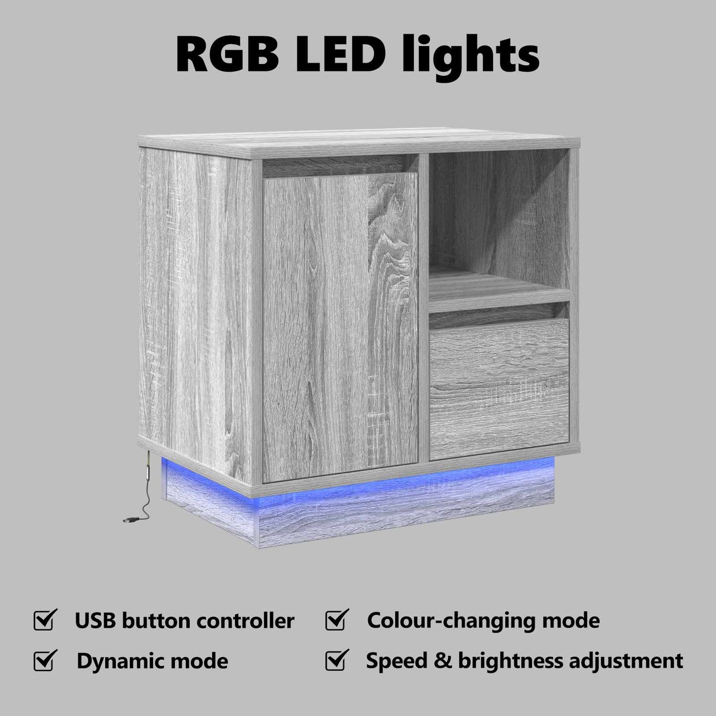 Bedside Cabinet 2 pcs Grey 50 x 34.5 x 50 cm Engineered wood