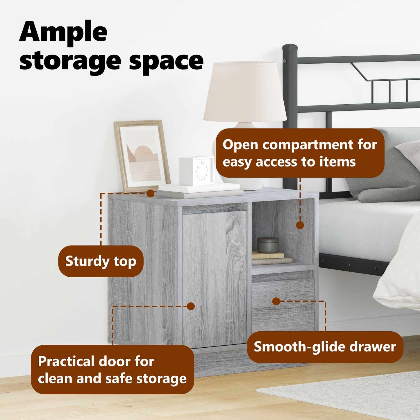Bedside Cabinet 2 pcs Grey 50 x 34.5 x 50 cm Engineered wood