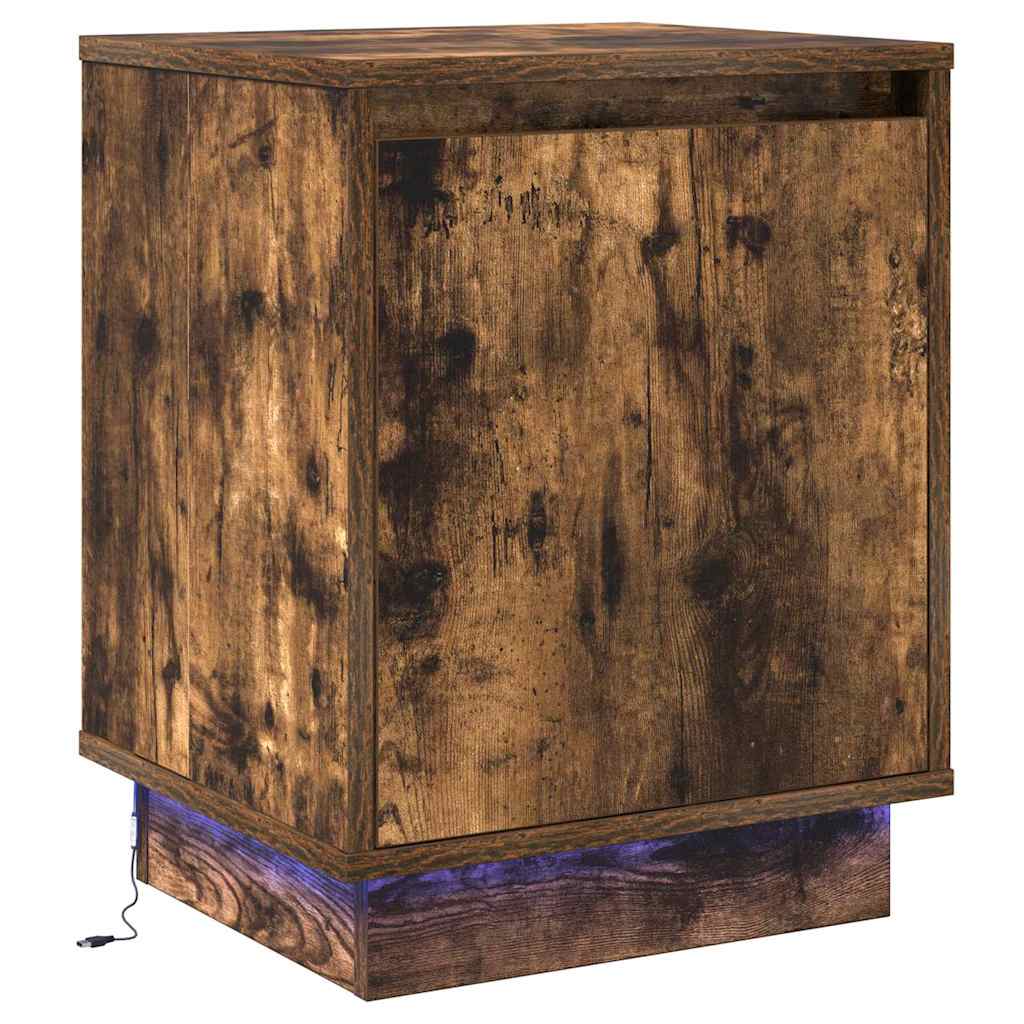 Bedside Cabinet with 2 pcs Smoked Oak 39 x 34.5 x 50 cm