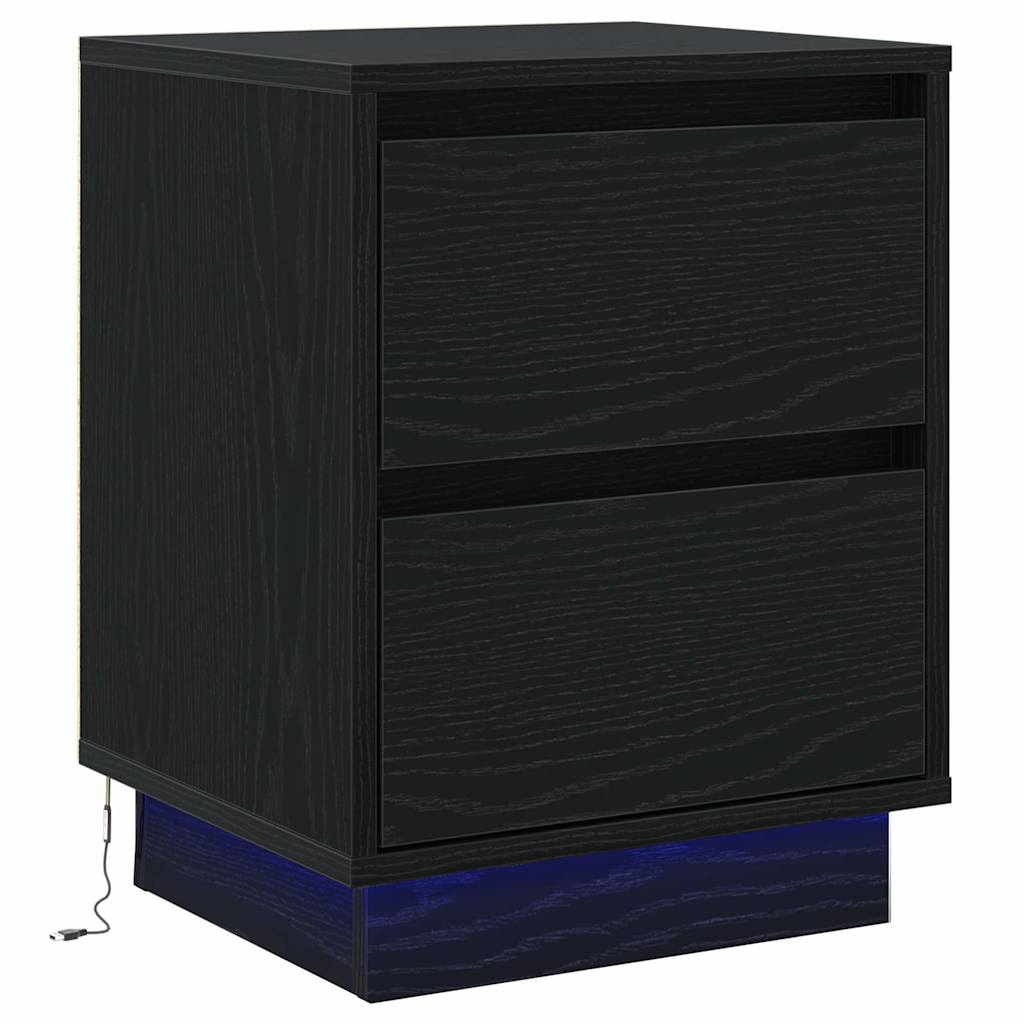 Bedside Cabinet with Drawer 2 pcs Black Oak 39 x 34.5 x 50 cm