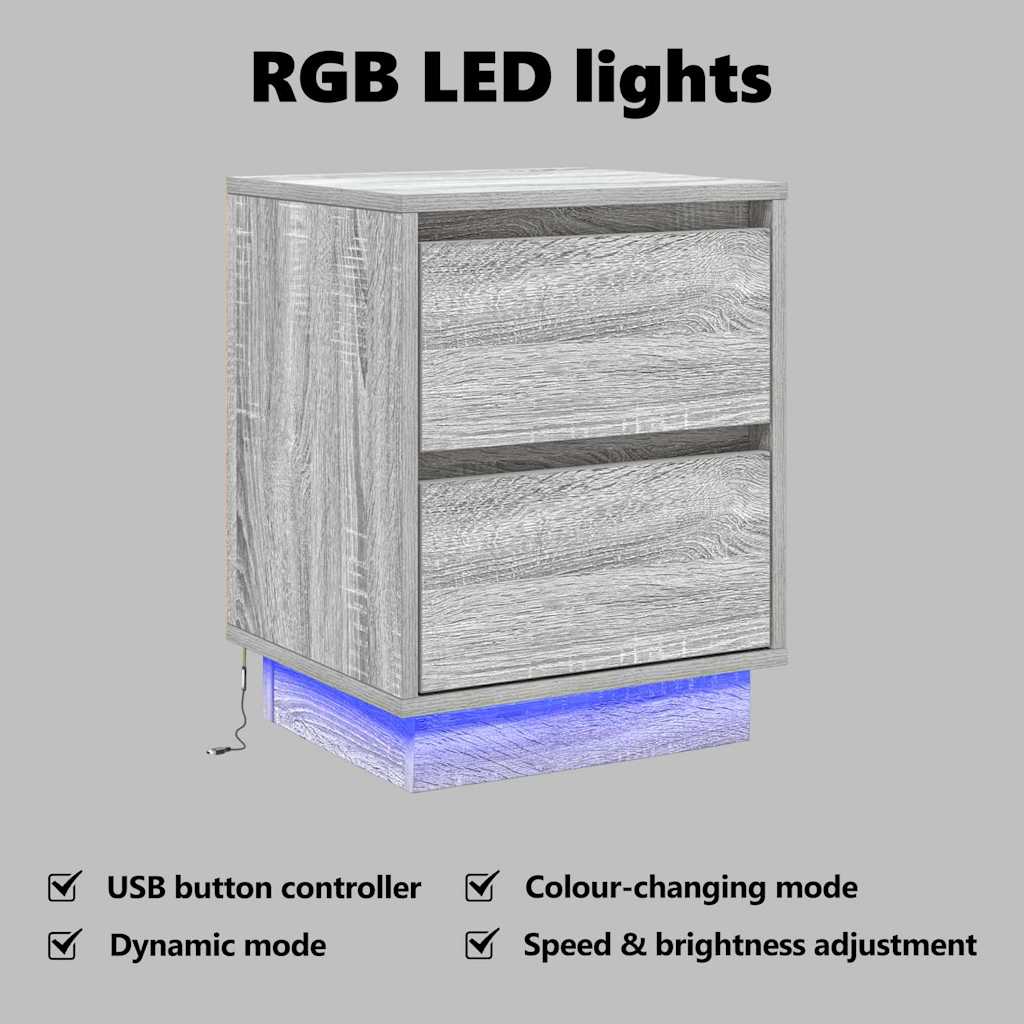 Bedside Cabinet Grey 39 x 34.5 x 50 cm Engineered wood