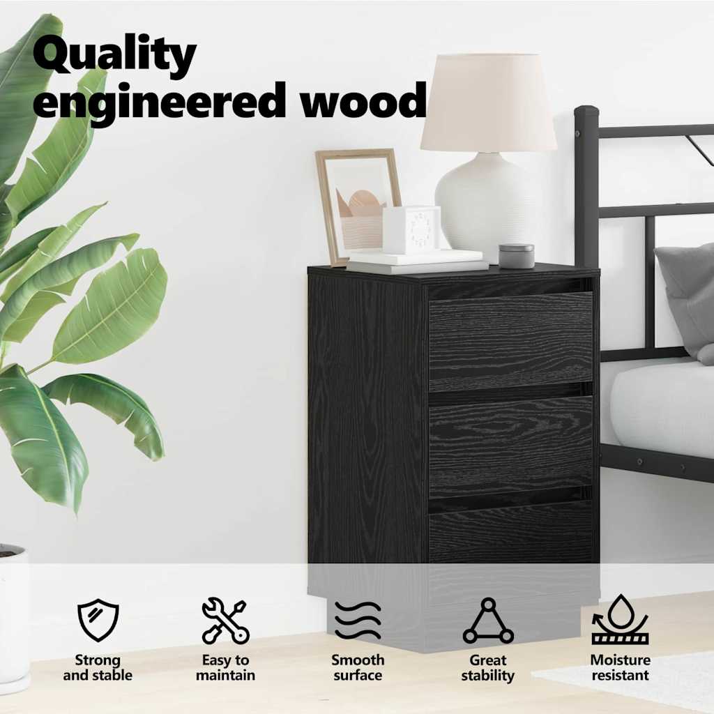 Bedside Cabinet Black Oak 39 x 34.5 x 65 cm Engineered wood
