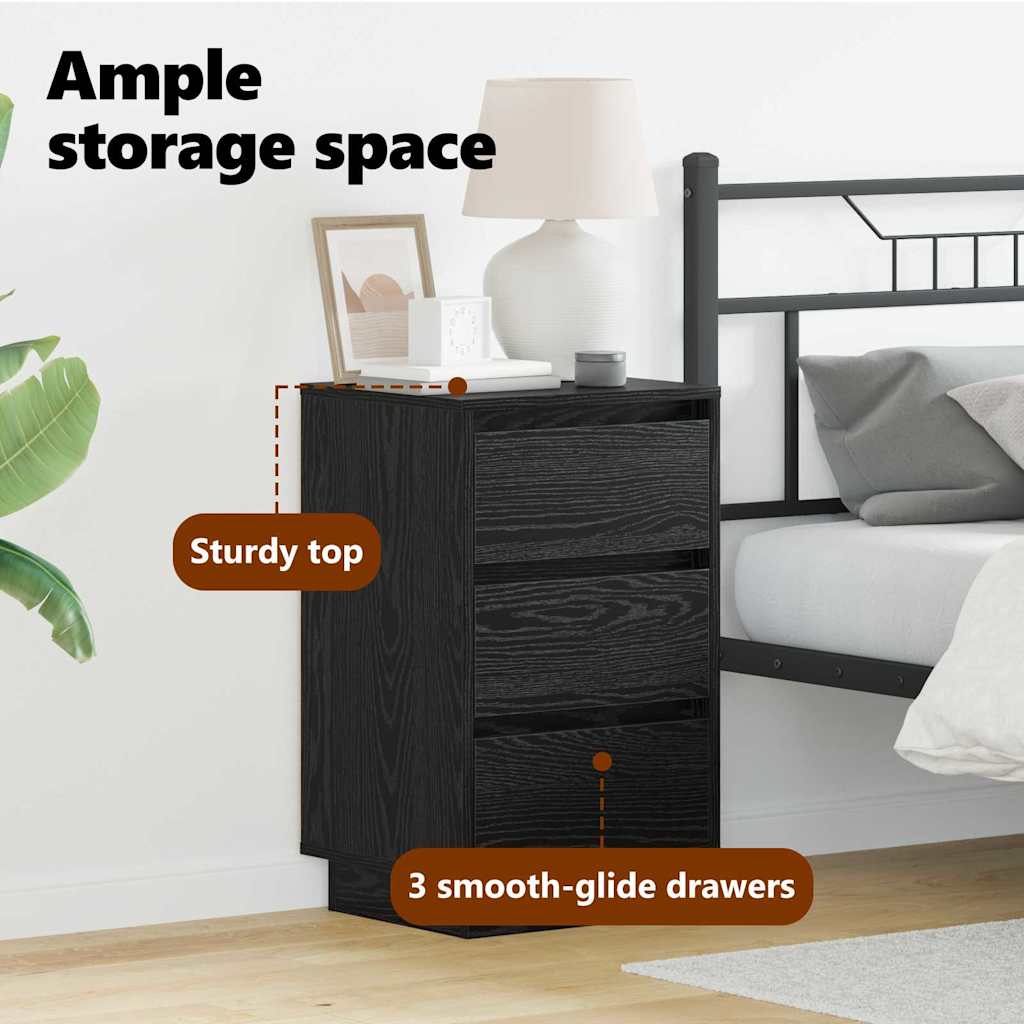 Bedside Cabinet Black Oak 39 x 34.5 x 65 cm Engineered wood