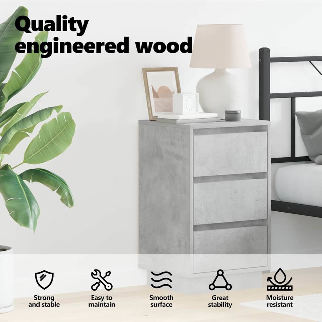 Bedside Cabinet Concrete Grey 39 x 34.5 x 65 cm Engineered wood