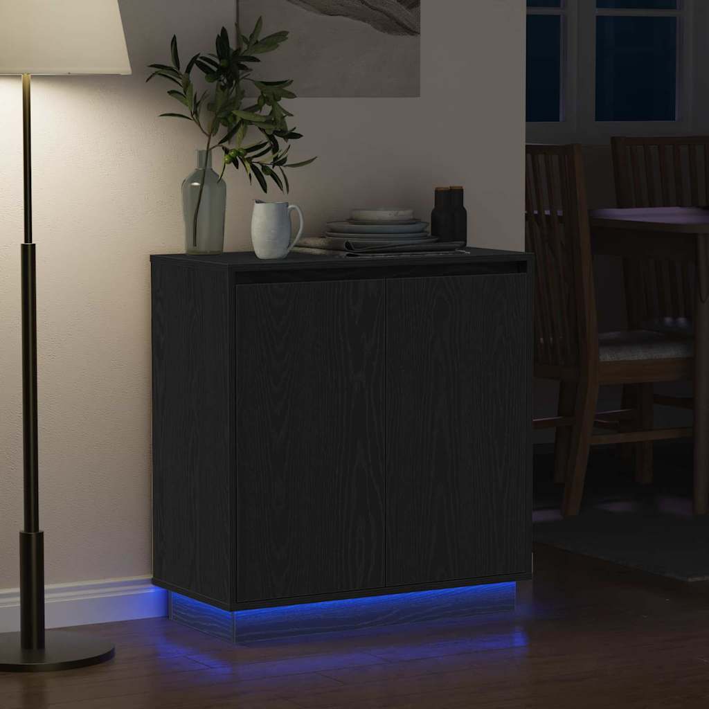 LED Sideboard Black Oak 71 x 34.5 x 75 cm Engineered Wood