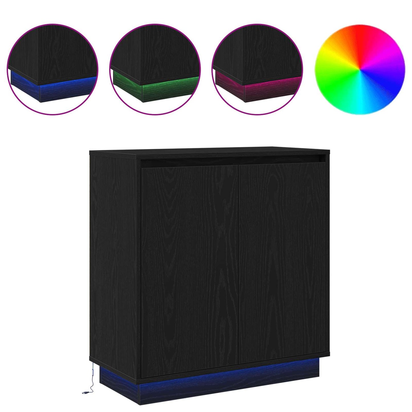 LED Sideboard Black Oak 71 x 34.5 x 75 cm Engineered Wood