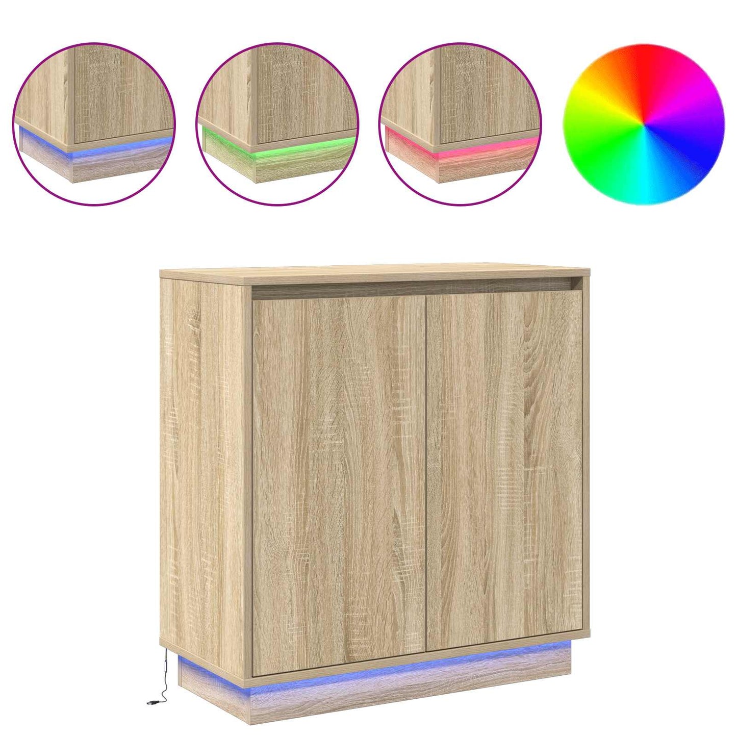 LED Sideboard Sonoma Oak 71 x 34.5 x 75 cm Engineered Wood