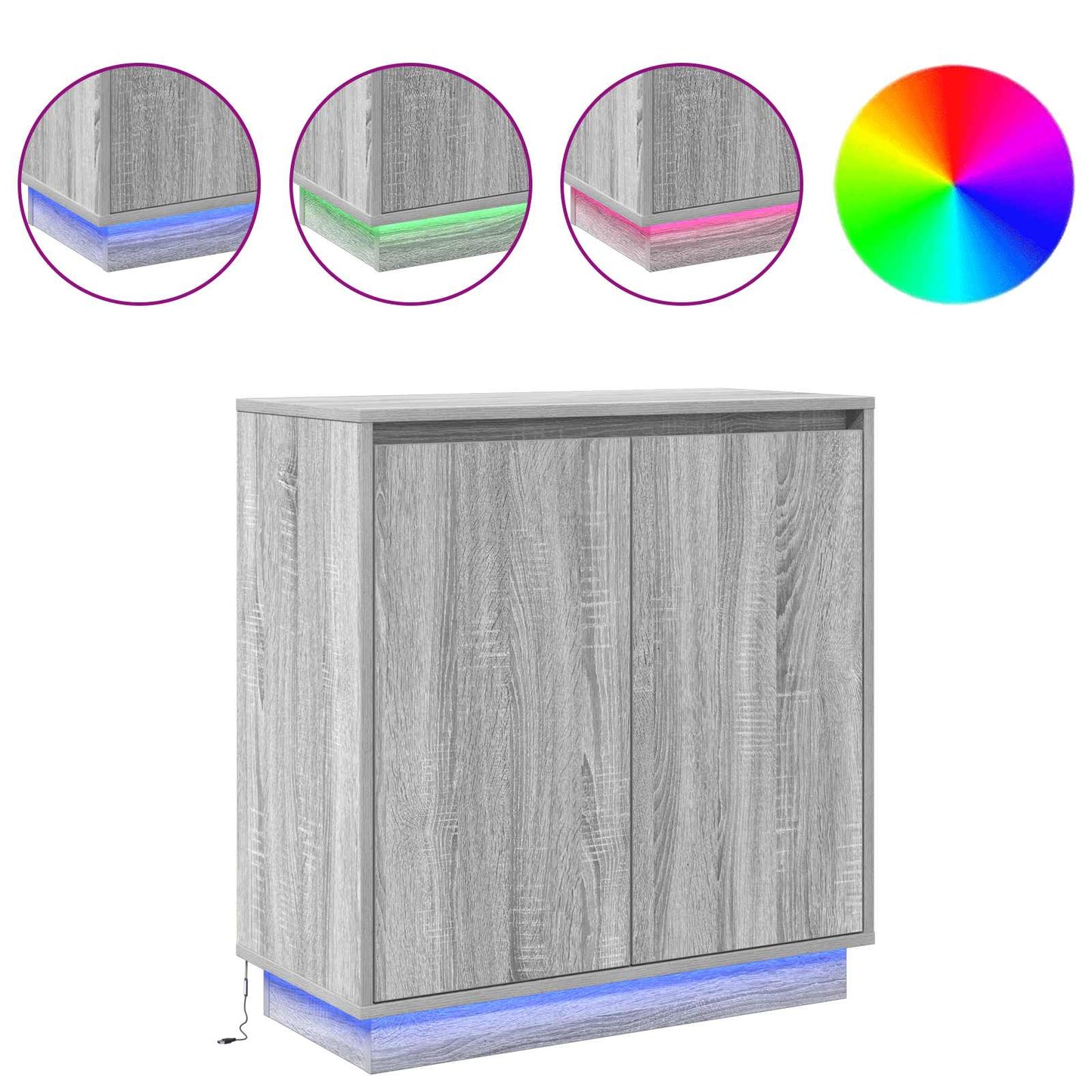 LED Sideboard Grey Sonoma 71 x 34.5 x 75 cm Engineered Wood
