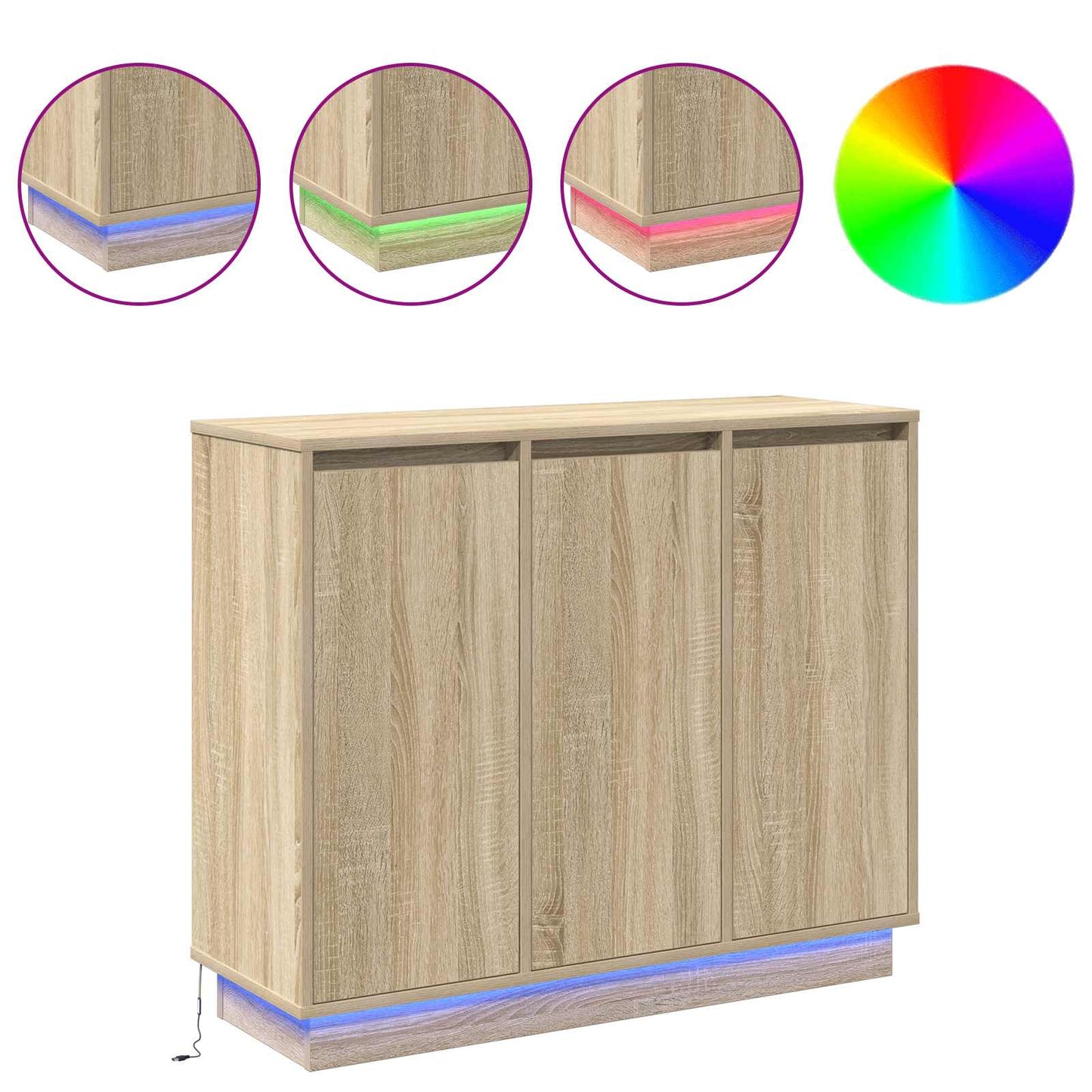 LED Sideboard Sonoma Oak 90 x 32 x 75 cm Engineered Wood