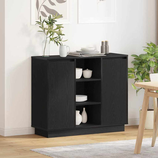 vidaXL Sideboard with Shelf Black Oak 90 x 32 x 75 cm Engineered wood
