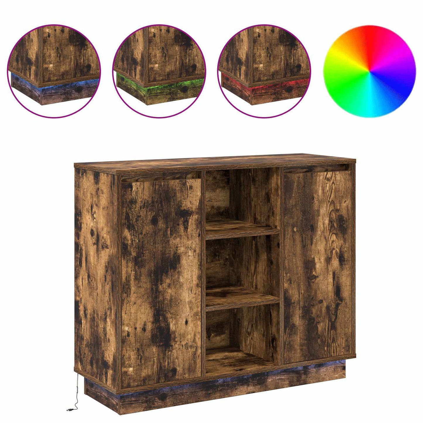 LED Sideboard Smoked Oak 90 x 32 x 75 cm Engineered Wood