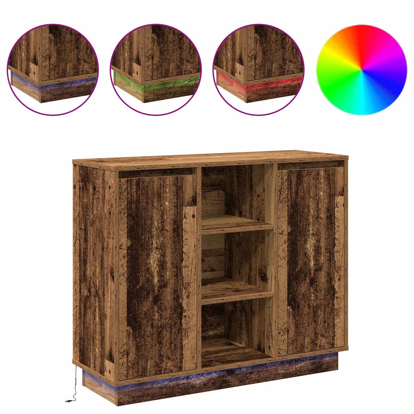 LED Sideboard Old Wood 90 x 32 x 75 cm Engineered Wood