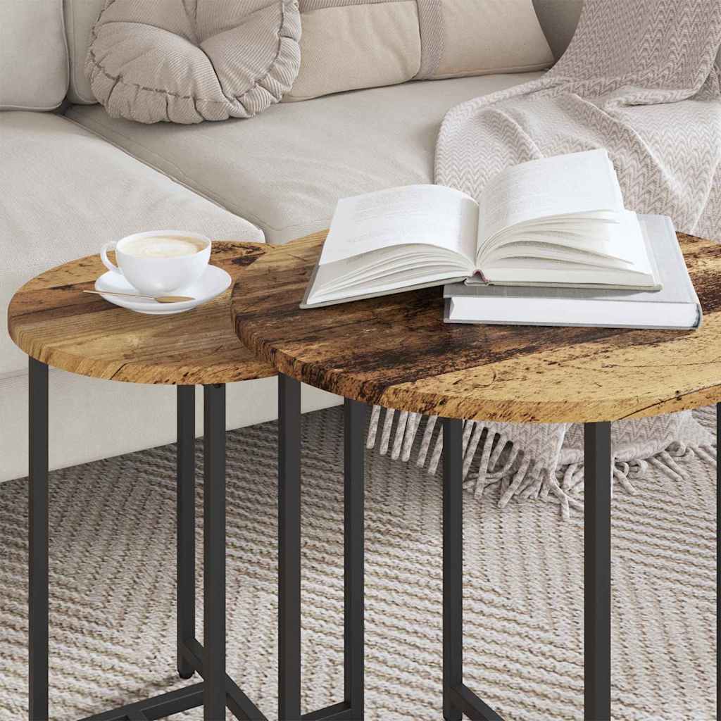 Side Table Set 2 pcs Old Wood and Black 50 x 50 x 50 cm
