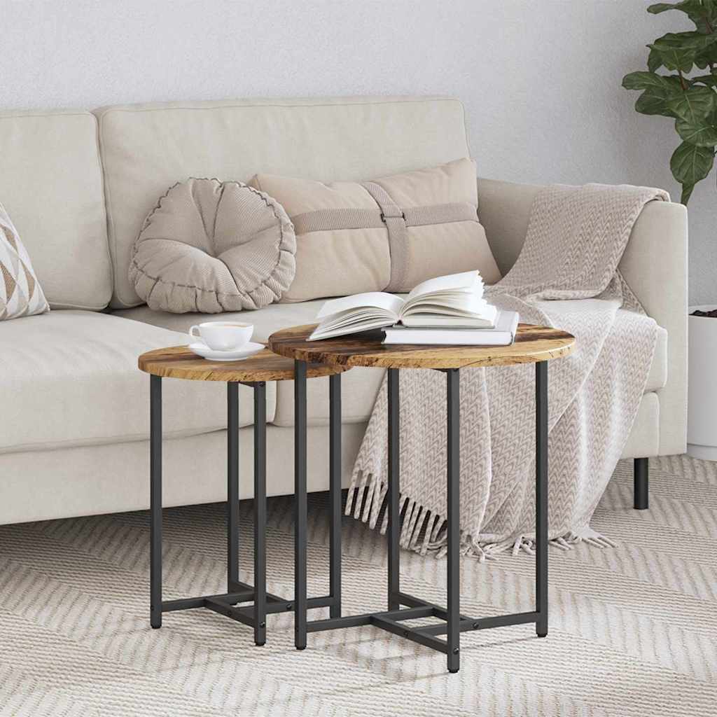 Side Table Set 2 pcs Old Wood and Black 50 x 50 x 50 cm