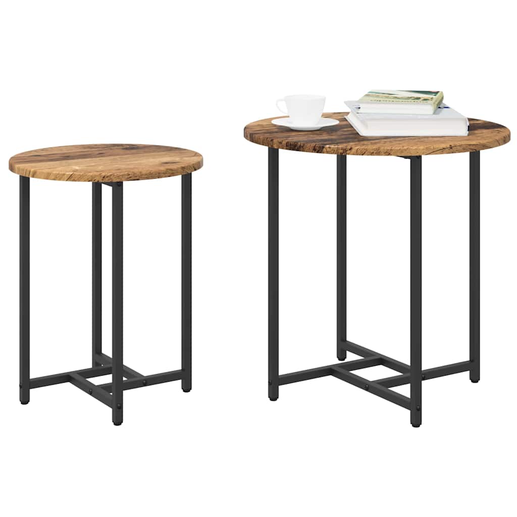 Side Table Set 2 pcs Old Wood and Black 50 x 50 x 50 cm