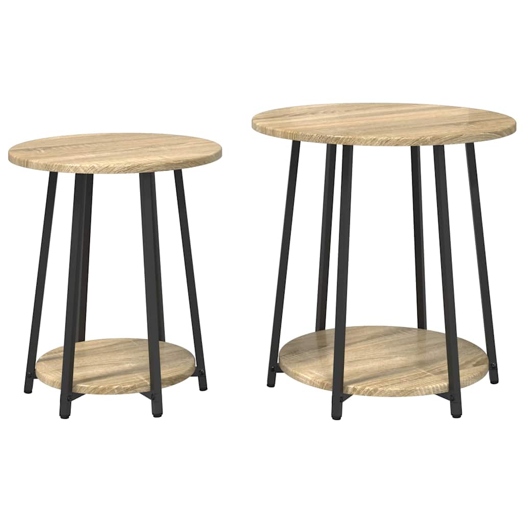 Side Table Set with Shelf 2 pcs Sonoma Oak and Black
