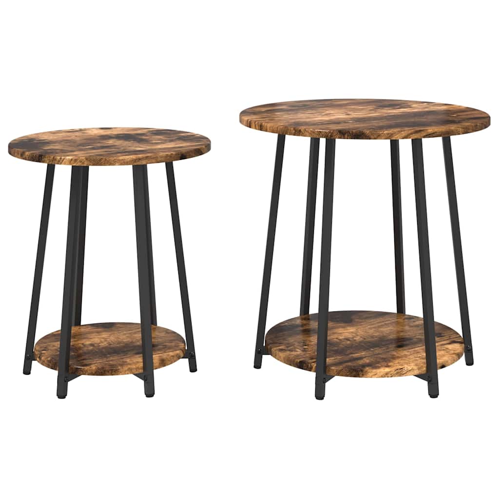 Side Table Set with Shelf 2 pcs Smoked Oak and Black
