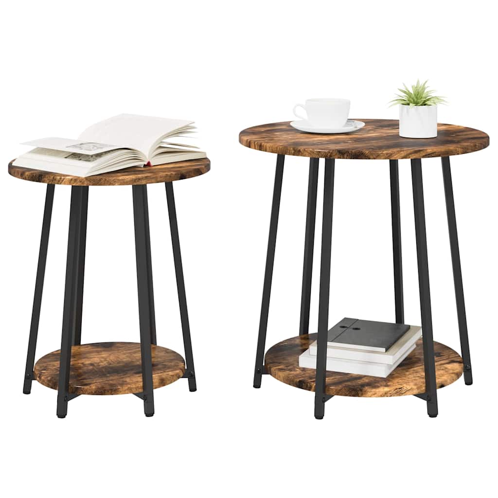 Side Table Set with Shelf 2 pcs Smoked Oak and Black