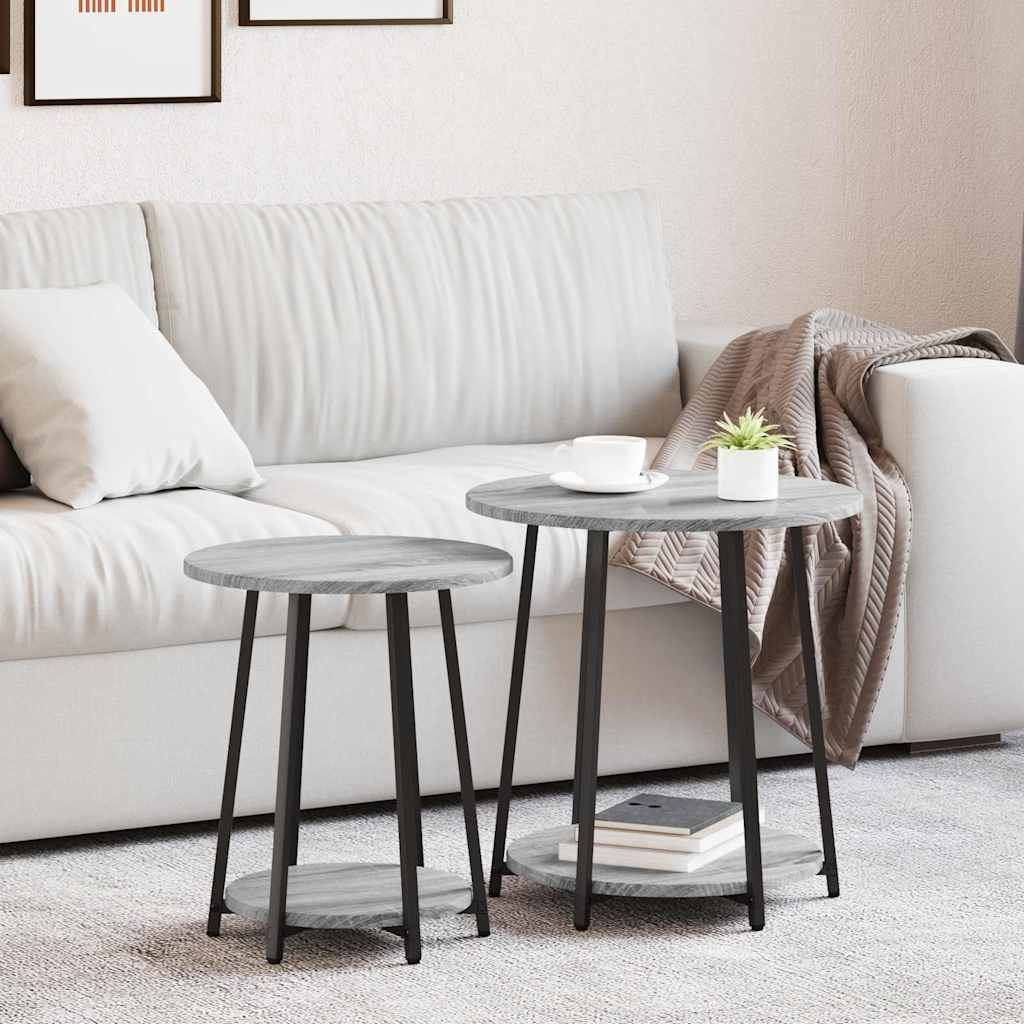 Side Table Set with Shelf 2 pcs Grey Sonoma and Black