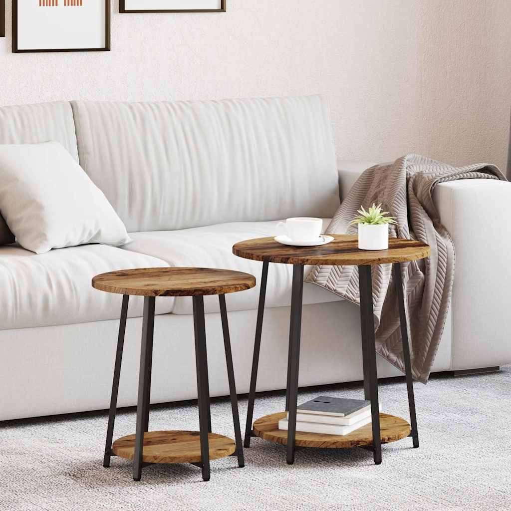 Side Table Set with Shelf 2 pcs Old Wood and Black