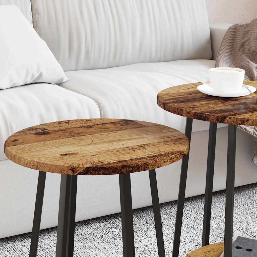 Side Table Set with Shelf 2 pcs Old Wood and Black