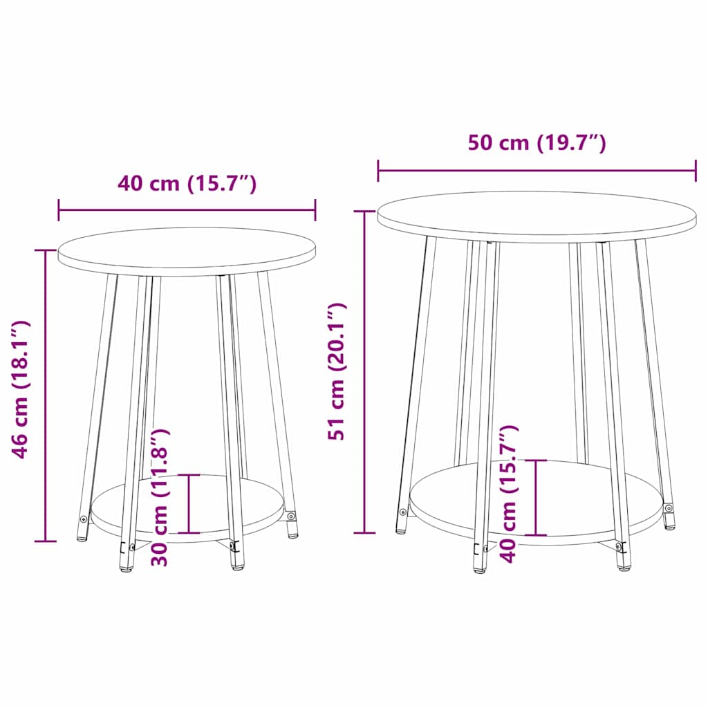 Side Table Set with Shelf 2 pcs Old Wood and Black