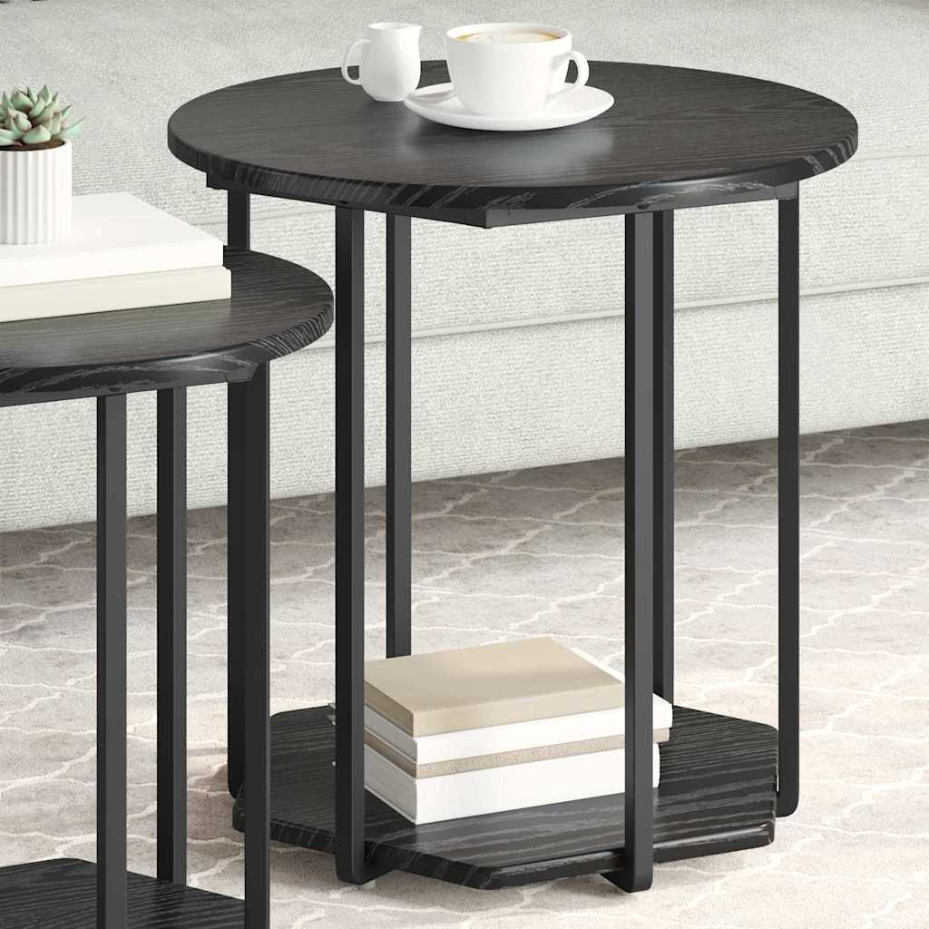 Side Table Set with Shelf 2 pcs Black Oak