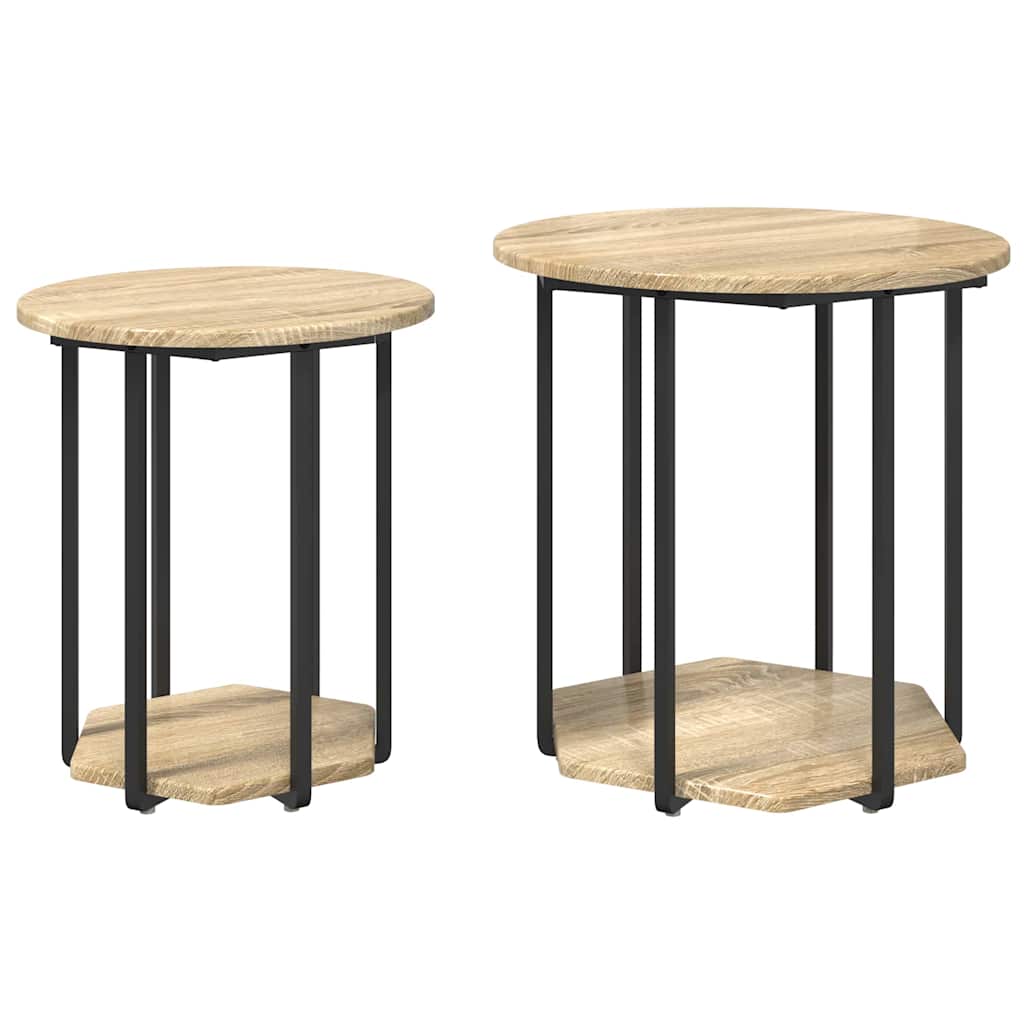 Side Table Set with Shelf 2 pcs Brown