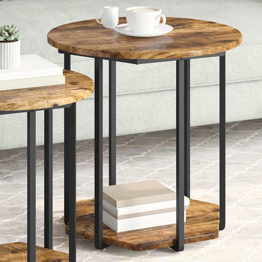Side Table Set with Shelf 2 pcs Brown