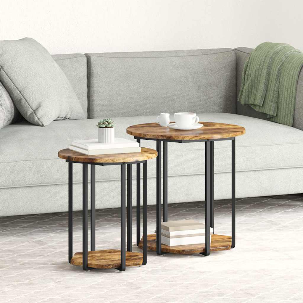 Side Table Set with Shelf 2 pcs Brown
